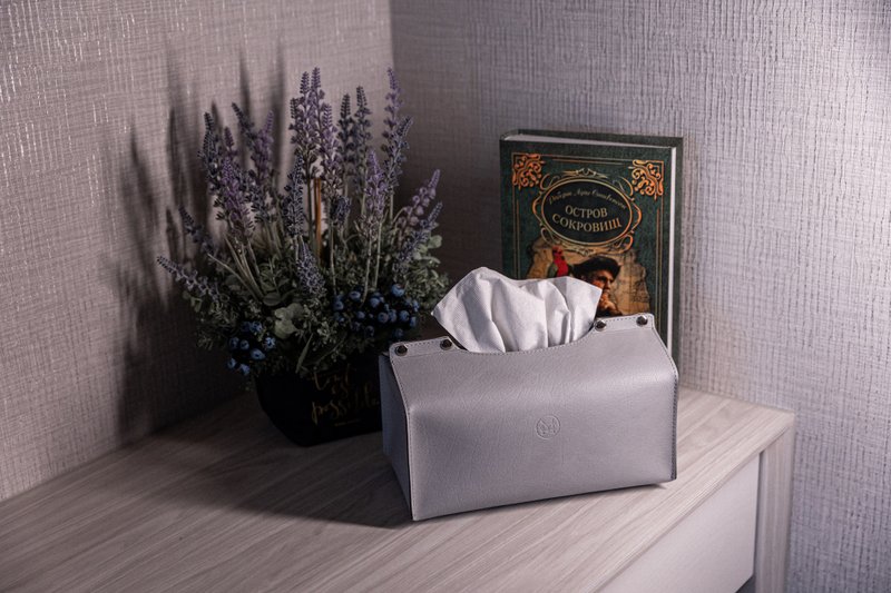 Mercury tissue Tissue Box- German imported recycled leather - กล่องทิชชู่ - วัสดุอื่นๆ สีเทา