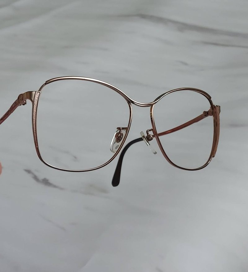 古董眼鏡 桃金色圓弧鏡面金屬鏡框  普普年代 老品全新 - 眼鏡/鏡框 - 其他金屬 金色