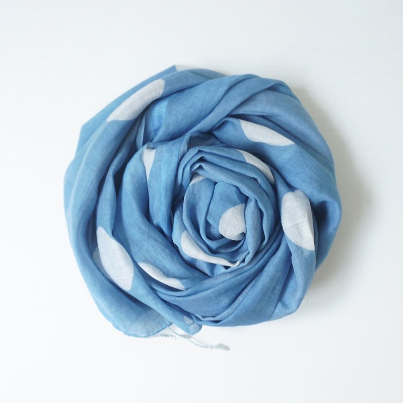 S.A x Macaron, Indigo dyed Handmade Dots Silk/Cotton Scarf - Scarves - Silk Blue