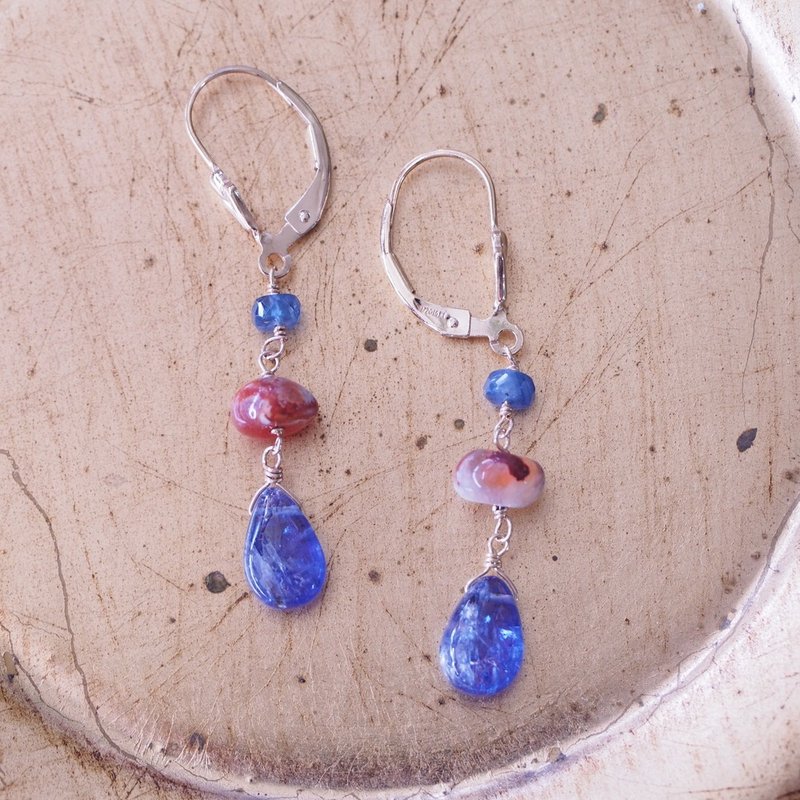 14K GF 鬱金香法式耳勾 丹泉石 火蛋白石耳環 Tanzanite earrings - 耳環/耳夾/耳骨夾 - 半寶石 藍色