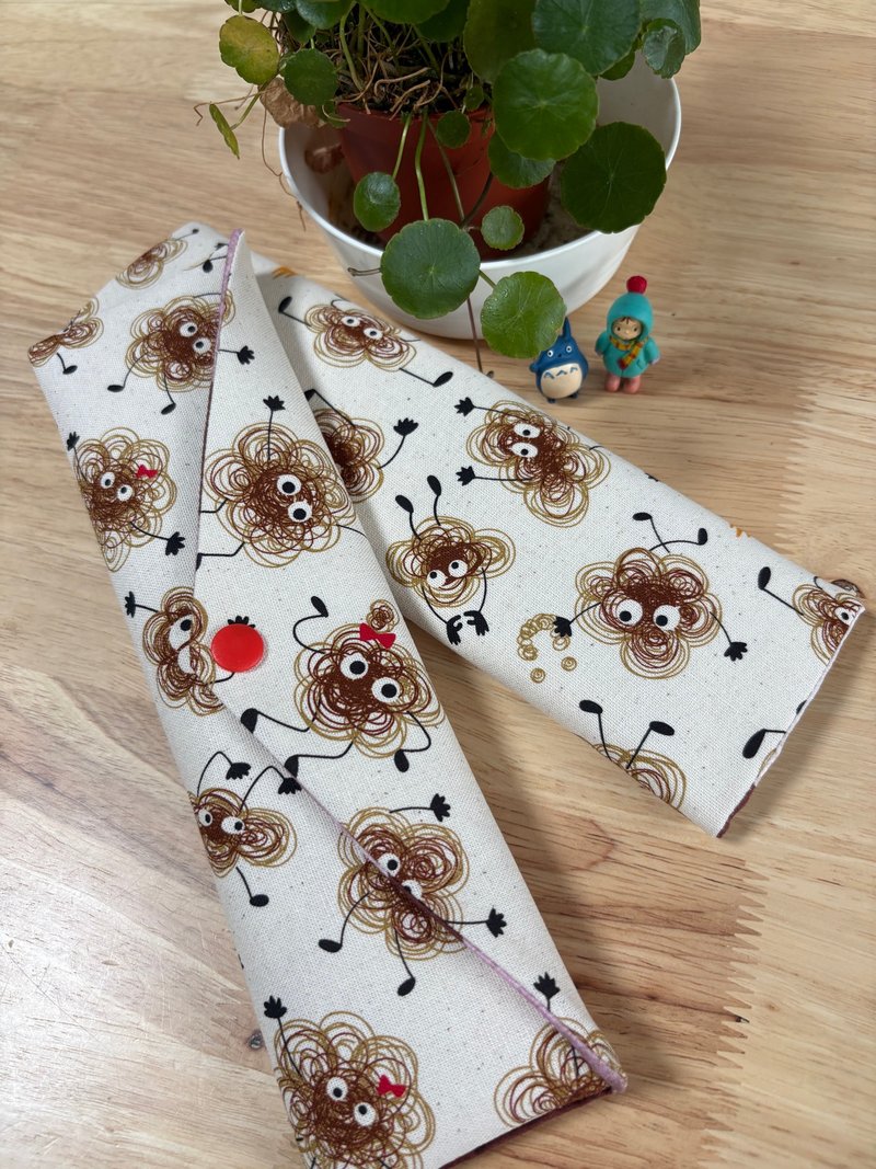 文青風環保純棉筷袋 捲捲毛小精靈 原麻咖 喜悅 厚實手感 日本 潮 - 收納箱/收納用品 - 棉．麻 白色