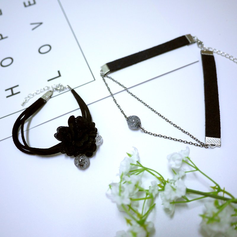 Goody Bag Bestie Necklace Lucky Bag Mysterious Moon Black Necklace - สร้อยคอทรง Collar - ผ้าฝ้าย/ผ้าลินิน สีดำ