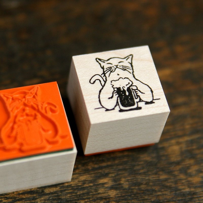 Stamp cat toasts with beer - Stamps & Stamp Pads - Wood Khaki