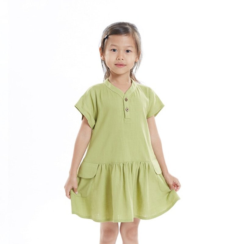 R0240 氣質短袖洋裝-柳葉色 - 其他 - 棉．麻 綠色