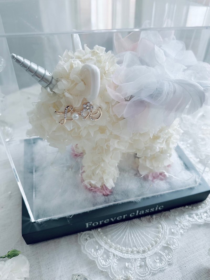 【Gardenia flower art】Customized series-Eternal flower unicorn/birthday gift/graduation gift/girlfriend gift - Dried Flowers & Bouquets - Plants & Flowers Pink