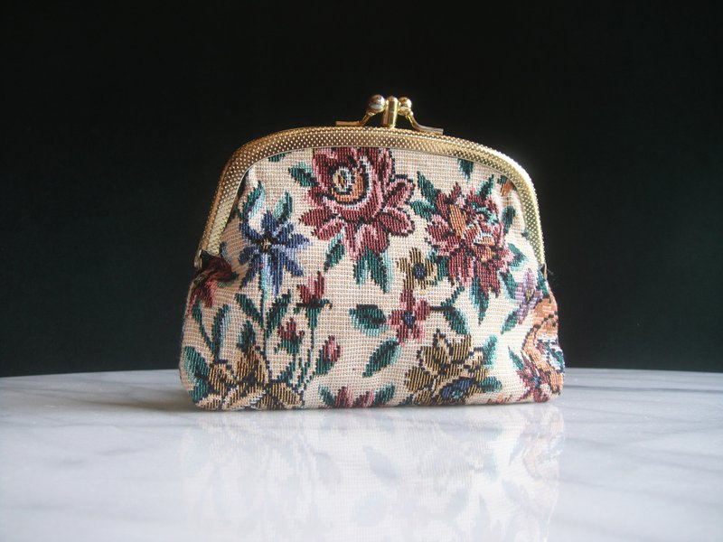 Glorious Era OLD ERA_Early second-hand European jacquard small clutch bag coin purse - กระเป๋าใส่เหรียญ - วัสดุอื่นๆ 