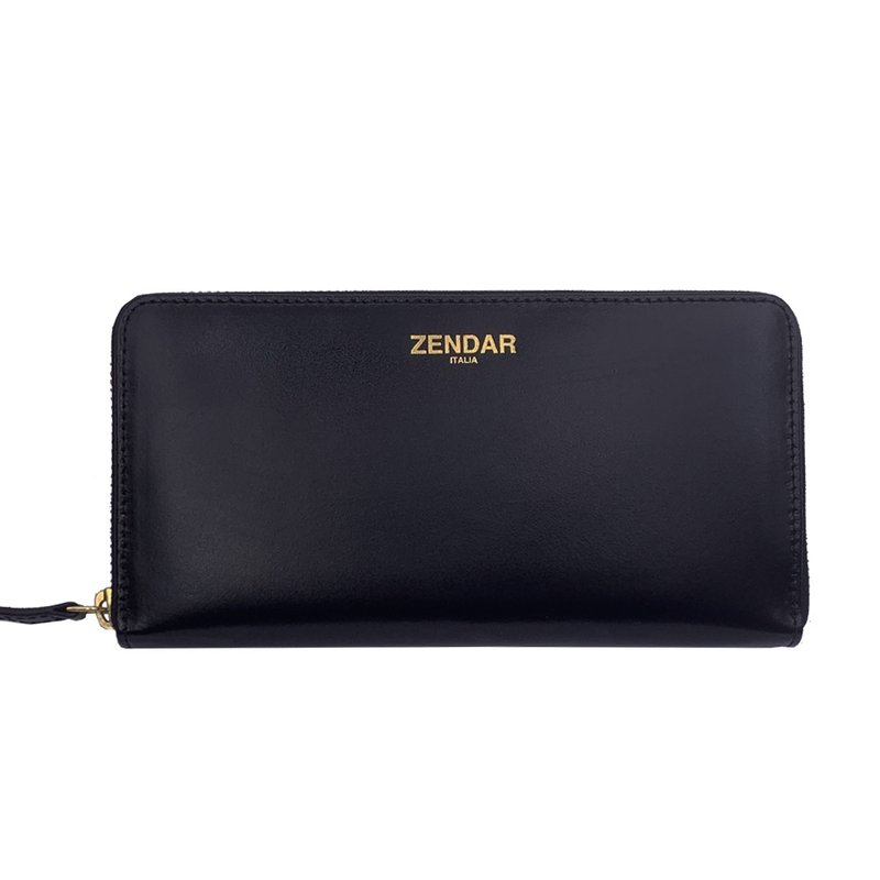 ZENDAR 限量1折 頂級小牛皮金標拉鍊長夾 全新專櫃展示品 - 錢包/皮夾/長短夾 - 真皮 黑色