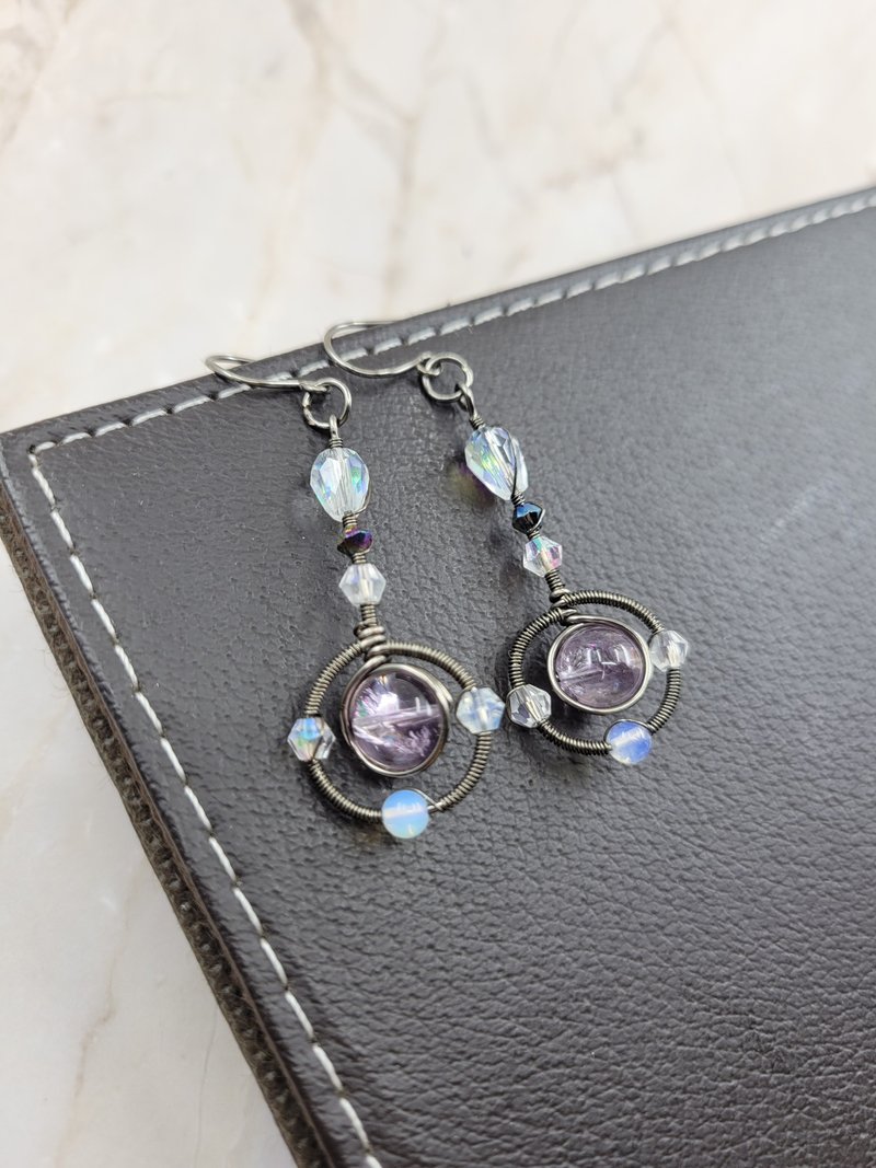 Beadsmith Bronze Hand-Wound Amethyst Earrings - ต่างหู - คริสตัล 