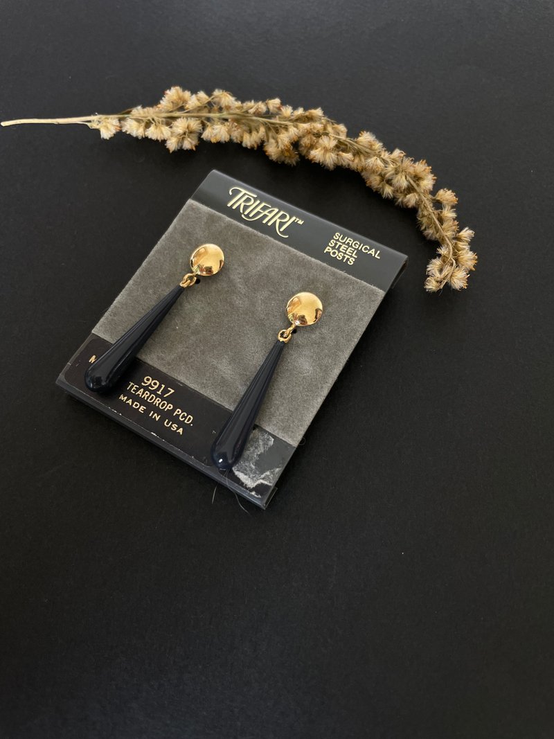 老又好古董珠寶 Trifari 深藍琺瑯水滴垂墜針式耳環P220 - 耳環/耳夾/耳骨夾 - 其他金屬 金色