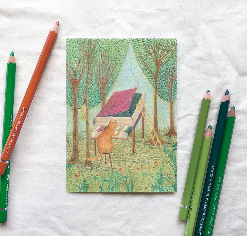 Aiming for the world no.4 | Hand-painted illustration postcard - การ์ด/โปสการ์ด - กระดาษ สีเขียว
