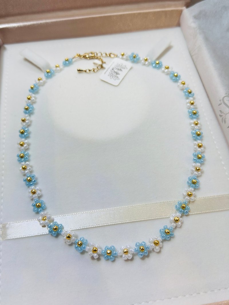 42.5+6cm light blue/white-flower necklace JW100H/44PC-008 - สร้อยคอ - แก้ว หลากหลายสี