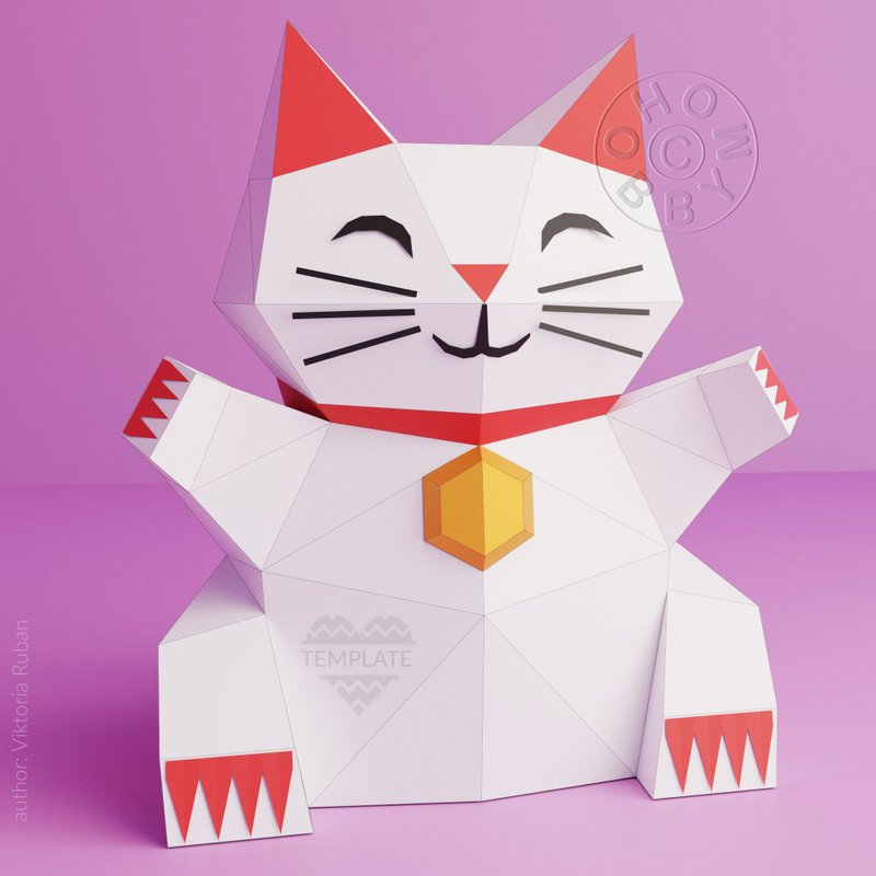 DIY Paper Maneki Neko 3D Papercraft Printable PDF - 手工藝教學/工具書 - 其他材質 