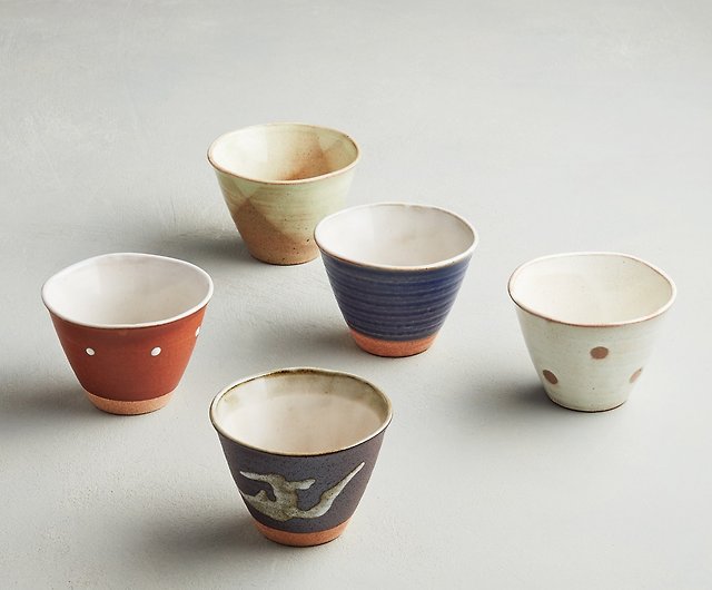 日本美濃燒- 古窯釉彩陶杯- 禮盒組(5件式) – 9.5cm - 設計館有種創意 
