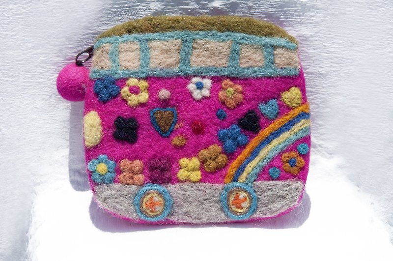 Youyou card holder banknote wool felt mobile phone bag handmade wool felt small bag/wool felt storage bag/coin purse/youyou card holder/wool felt wallet Christmas gift exchange gift-Bus - Toiletry Bags & Pouches - Wool Multicolor