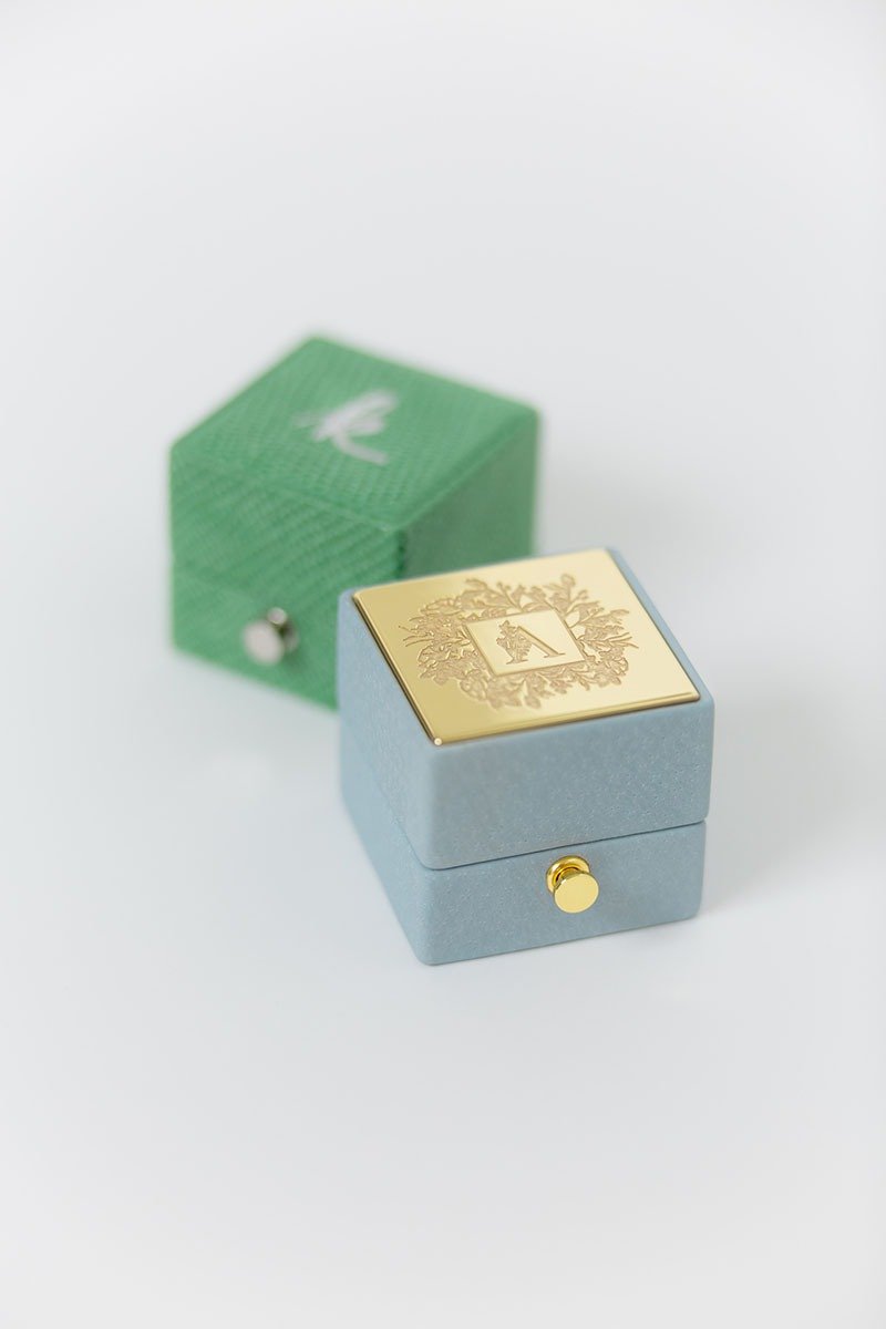 Leather Ring Box - CLASSIC LOCK GRAND - Handmade Monogram Vintage Style Proposal - 戒指 - 真皮 多色