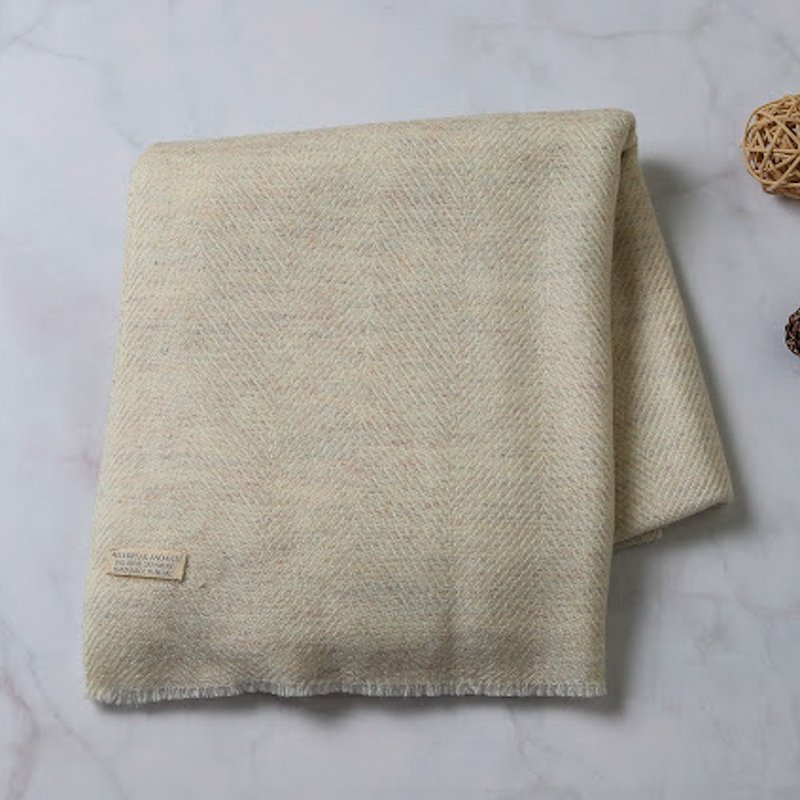 [Thick style] Cashmere wool scarf/shawl linen twill thick style hand-woven - Knit Scarves & Wraps - Wool Khaki