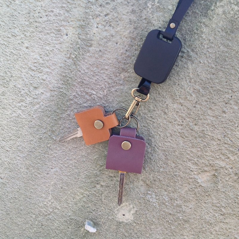 2支鑰匙套+可伸縮短掛繩,真皮,皮套,鑰匙的衣服【屆時皮革】 - 鑰匙圈/鎖匙扣 - 真皮 黑色