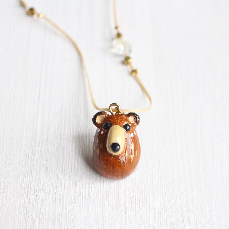 Brown Bear handicraft necklace - one of a kind handmade gift - Necklaces - Pottery Brown