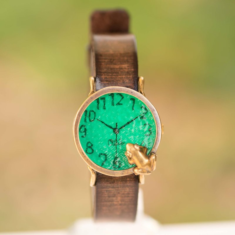 凝望池塘的青蛙款手錶M翡翠綠 - 女錶 - 其他金屬 綠色