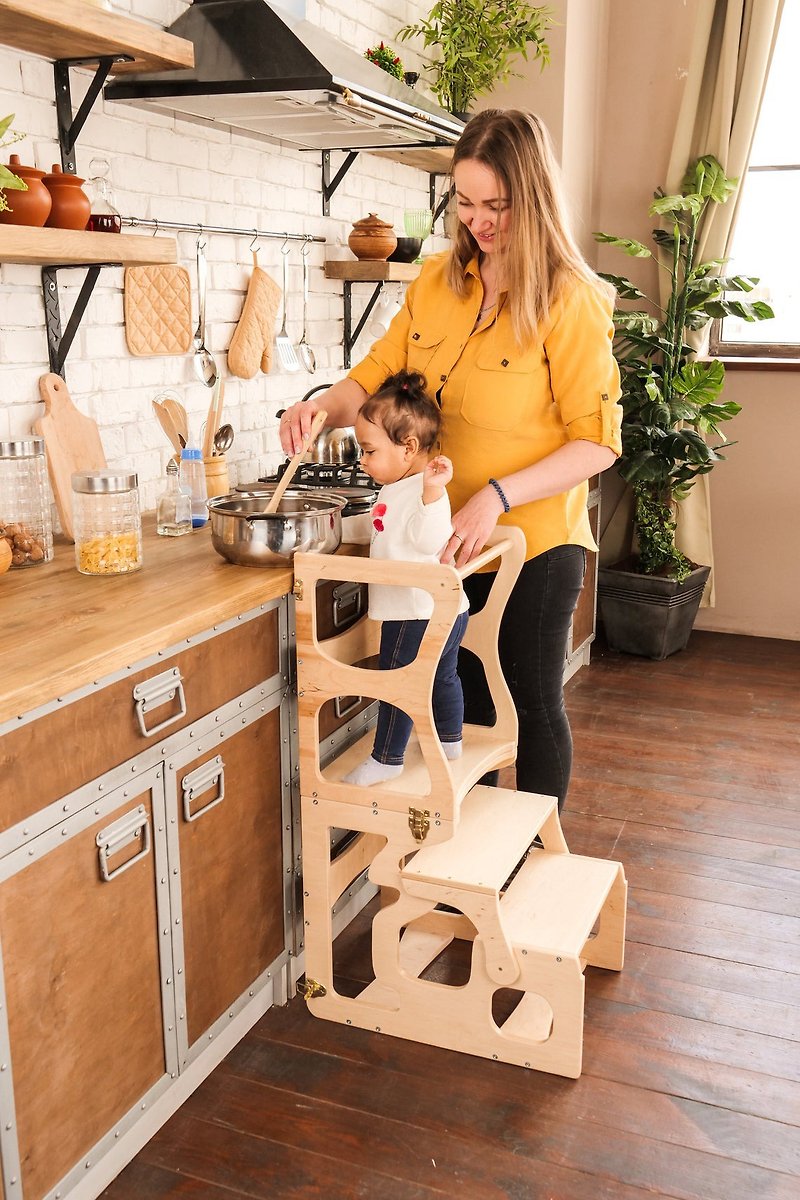 Montessori tower Toddler step stool Kids step stool Kitchen helper tower - เฟอร์นิเจอร์เด็ก - ไม้ 