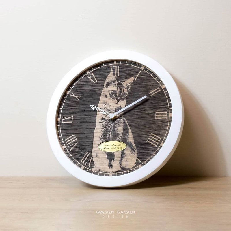 [限定カスタムギフト] Carve Memories Pet Wall Clock - 猫型 - 時計 - 木製 ブラウン