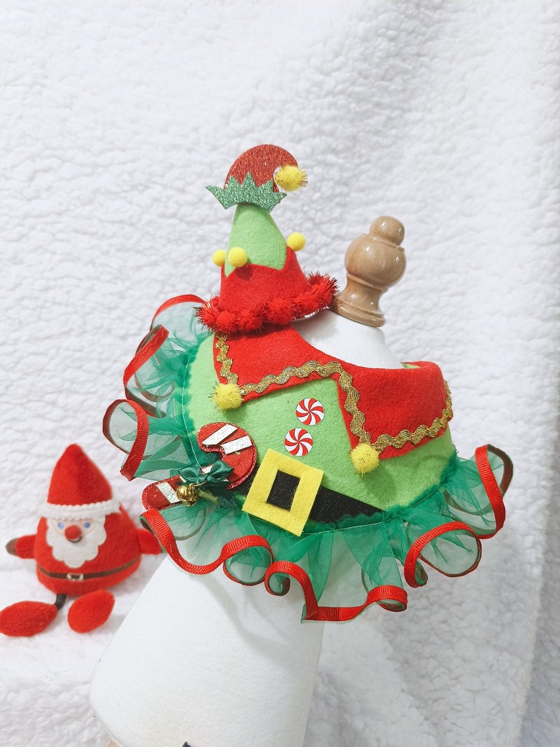 聖誕 頸飾 x ELF 寵物圍巾/  Christmas 女款 連帽套裝 - 項圈/牽繩 - 棉．麻 綠色