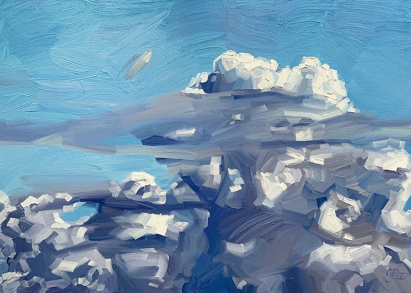 Fluffy clouds. Original oil painting, stretched canvas. 原創油畫。油画。景觀。
