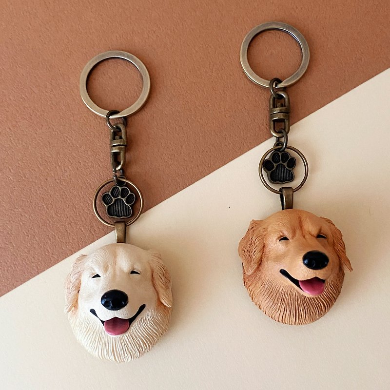Q version golden retriever key ring / dog key ring [free printing in both Chinese and English] - Keychains - Resin Yellow