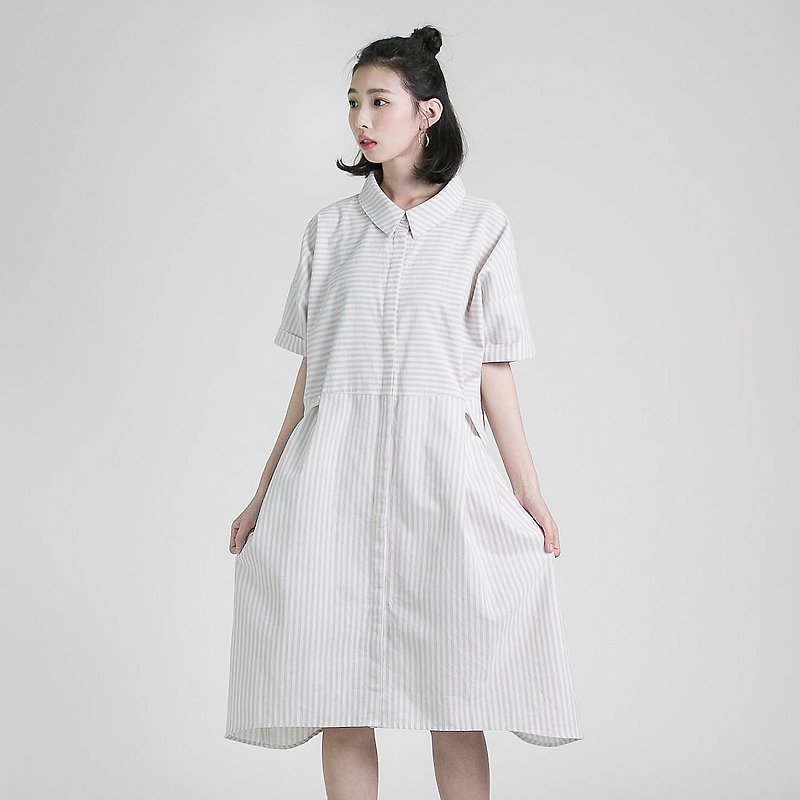 Village Hometown Shirt Dress _8SF120_ Khaki - ชุดเดรส - ผ้าฝ้าย/ผ้าลินิน สีกากี