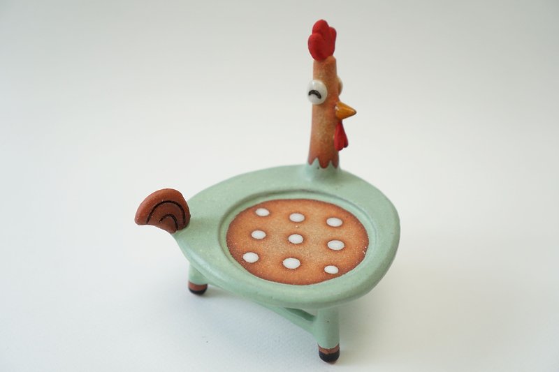 Chicken chair,Plant pot plate handmade ceramic  - 花瓶/陶器 - 陶 藍色
