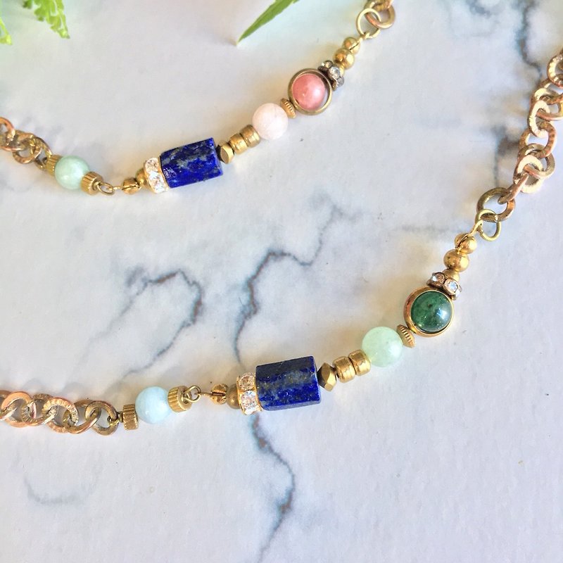 Mrs. sleepwalking - Bronze and lapis lazuli bracelet aventurine - Bracelets - Copper & Brass 