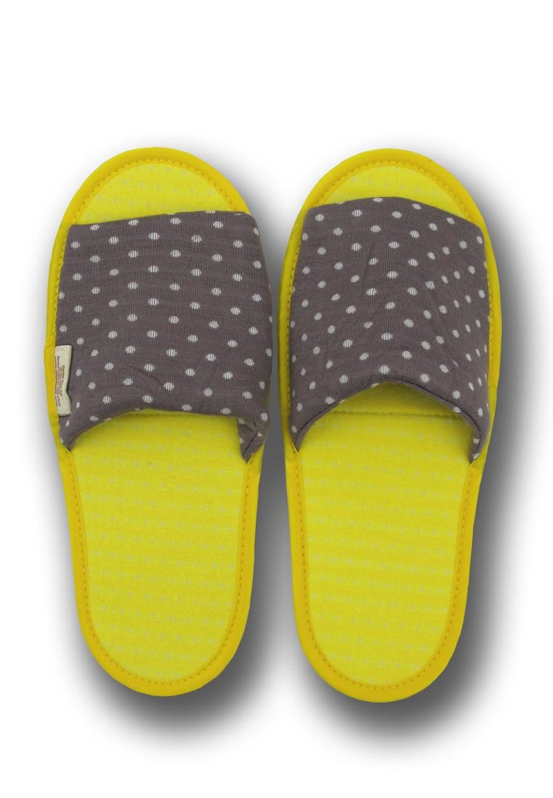 波點睡眠系列可摺式拖鞋 - 灰色和黃色 - 拖鞋 - 棉．麻 灰色