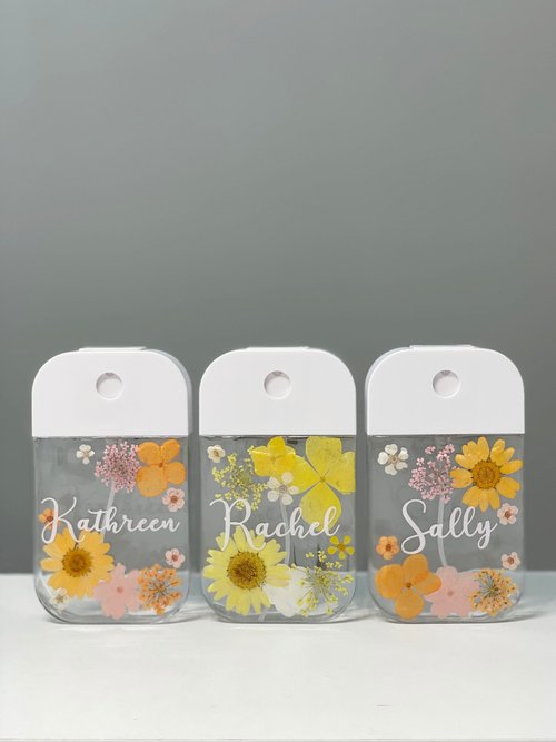 扎物房 【DIY押花噴霧瓶-橙黃款】自訂名字 客製化 消毒瓶 防疫用品
