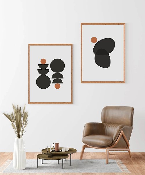 夏日神殿 Electronic file, set of 2 posters, abstract geometric wall art,minimalist art