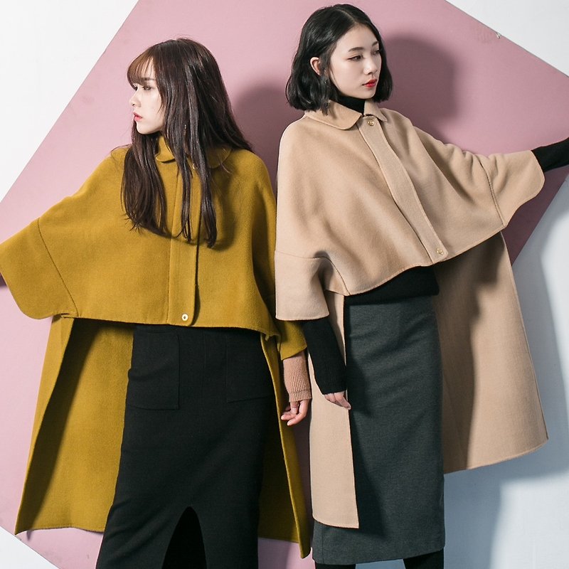 Annie Chen new winter woolen coat Girls long paragraph Korean loose woolen cape coat solid color double-sided - เสื้อแจ็คเก็ต - ผ้าฝ้าย/ผ้าลินิน หลากหลายสี