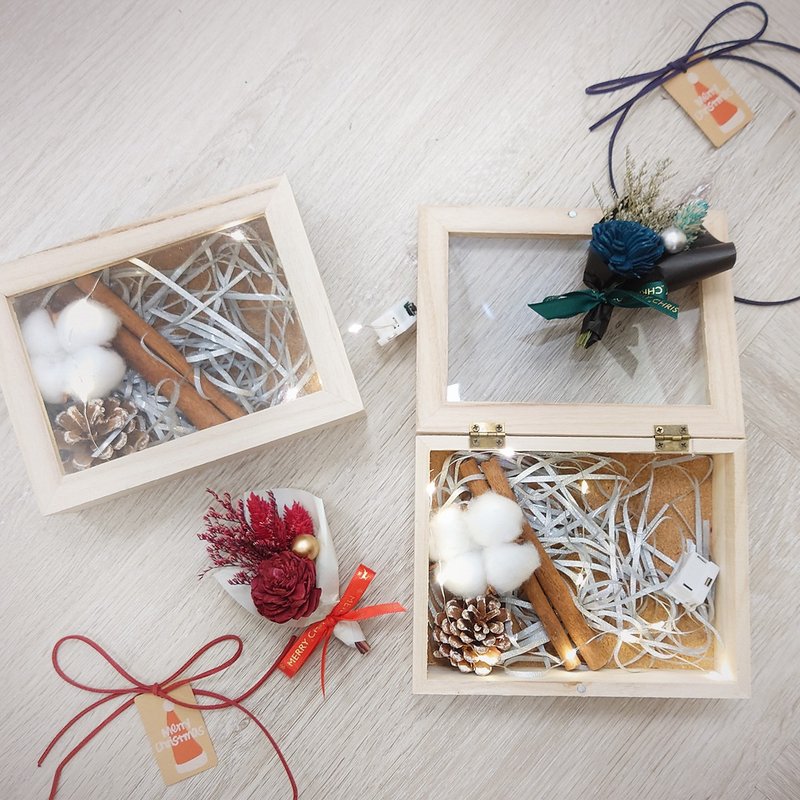 聖誕交換禮物小花束木盒/聖誕禮物/永生花/交換禮物/乾燥花束 - 乾燥花/永生花 - 植物．花 紅色