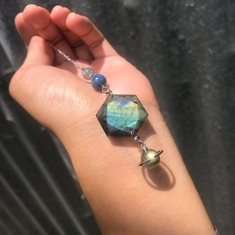 [Lost and find] natural stone universe planet spirit pendulum necklace - Necklaces - Gemstone Blue