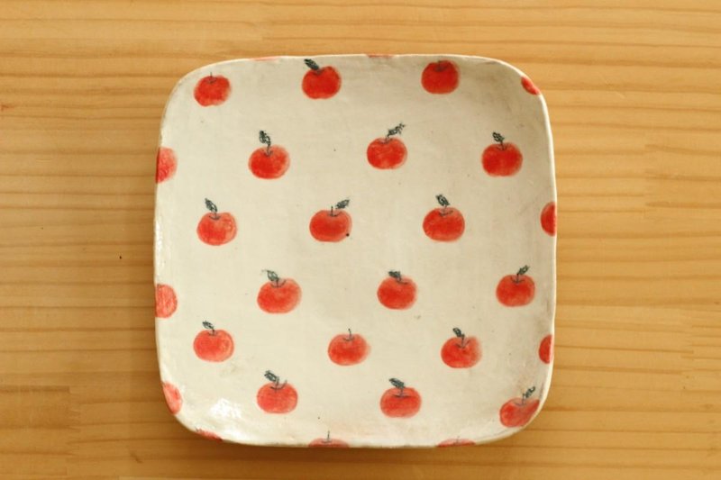 粉引きリンゴいっぱいのトースト皿。 - 小皿 - 陶器 レッド