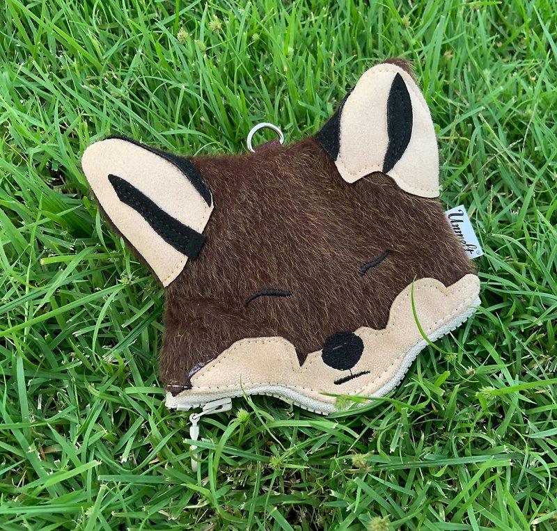 Mr.Red Fox Purse / small functional animal pouch  / card holder&key keeper fox - Coin Purses - Polyester Gold
