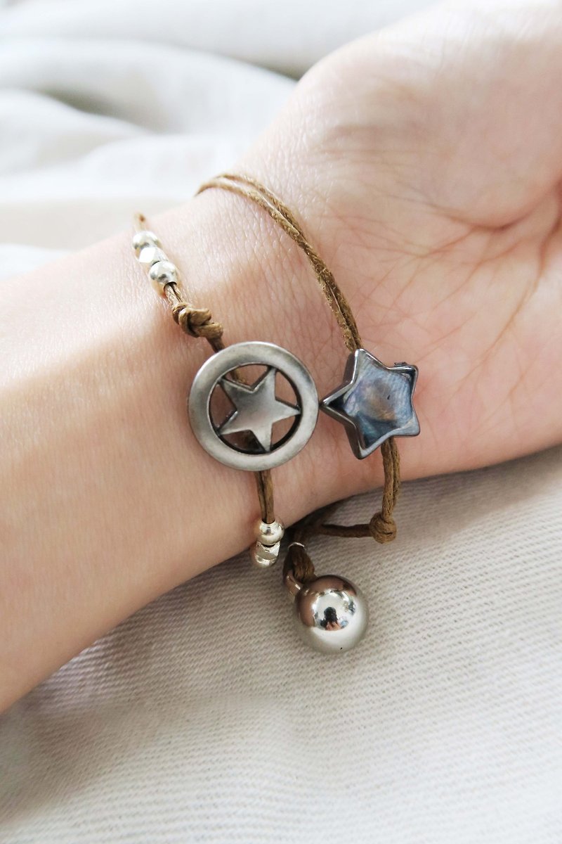 "Silver Star" Eun-joo | retro nostalgia | double circle | neutral | silver | brown | Bracelets | strap | lanyard | Year | Valentine's Day gift - Bracelets - Other Metals Brown