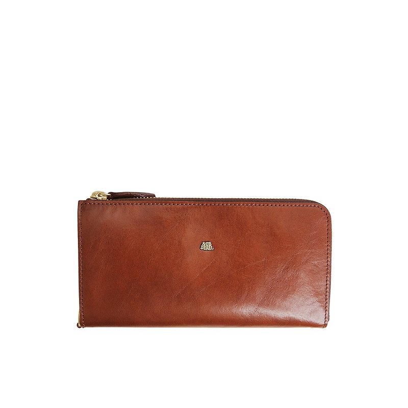 [SOBDEALL] Vegetable tanned leather L-shaped zipper long clip - Wallets - Genuine Leather Brown