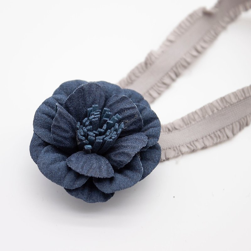 Japanese handmade leather neck flower - dark blue - Clothing & Accessories - Cotton & Hemp 