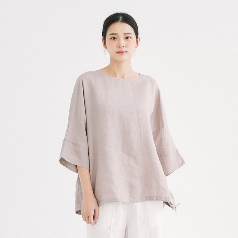 【Simply Yours】Line drawstring top lotus root powder F - Women's Tops - Cotton & Hemp Pink