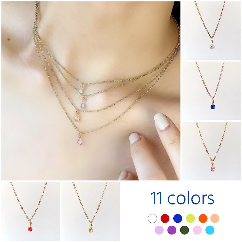 Solitaire / 11color stainless-steel necklace zirconia hypoallergenic customize - Necklaces - Stainless Steel Multicolor