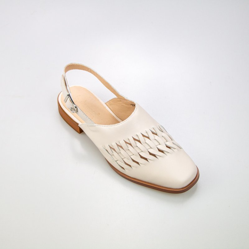 Staggered line sandals/off-white/631C last - รองเท้าหนังผู้หญิง - หนังแท้ ขาว