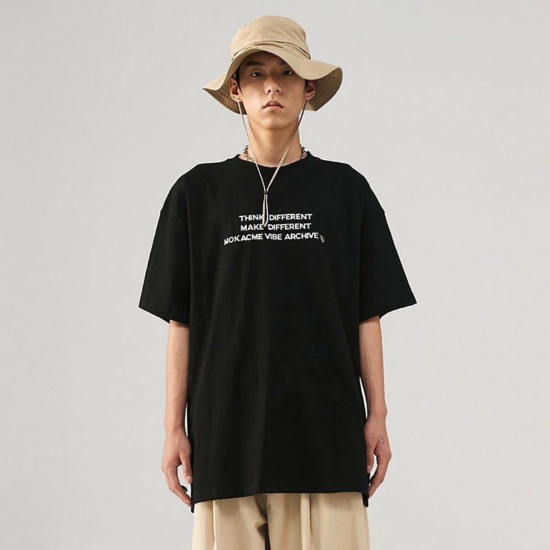 コットン・麻 Tシャツ メンズ ブラック - MOKACME VIBE21SS春夏フルバージョンのLOGOブランドVIスタンププリントラウンドネックコットンTシャツ男性用と女性用