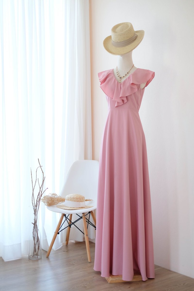 Pink Nude Maxi dress Summer dress Bridesmaid dress Cocktail party dress - ชุดราตรี - เส้นใยสังเคราะห์ สึชมพู