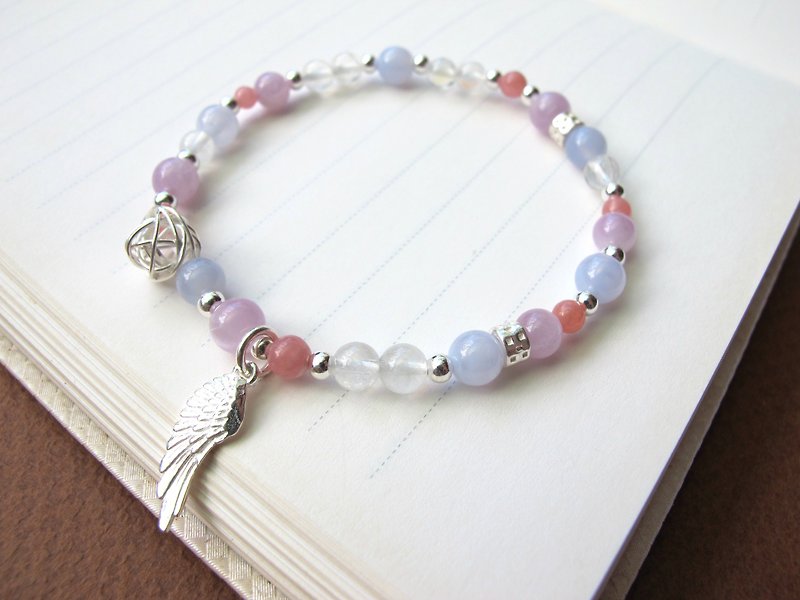 Stone Stone Blue Agate 925 Sterling Silver [Blue Sky and White Clouds] - Bracelets - Crystal Blue