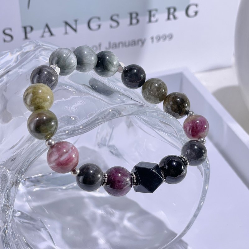 Light of Insight Blue Hair Crystal|Tourmaline|Black Aurora|Eagle Eye Stone|S925 Sterling Silver|Crystal Bracelet A2418 - Bracelets - Crystal Purple