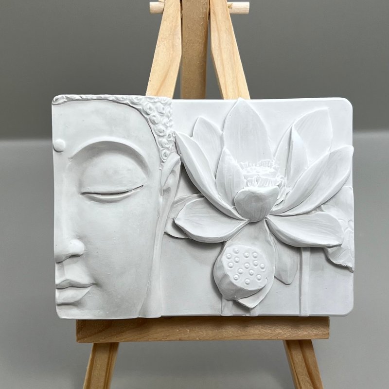 Buddha home decor 3 kinds of plaques, w/easel - น้ำหอม - ปูน สีเทา